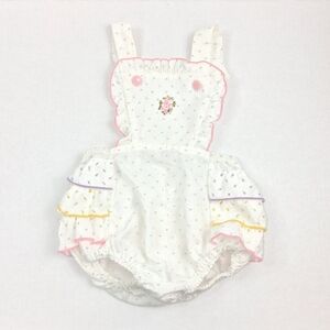 Vintage Stone Apparel Pastel Rose Bud Floral Ruffle Botton Sunsuit Romper 3T